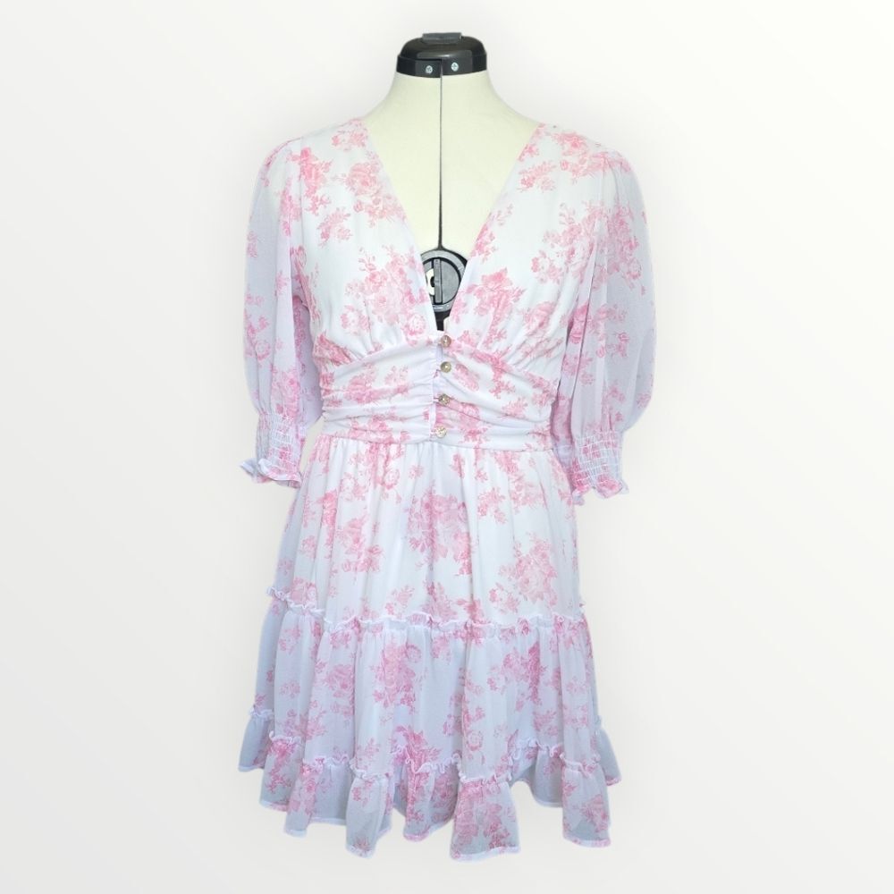 Altar'd State Pink Floral Mini Dress Size Medium Boho Cottage Coquette Ethereal